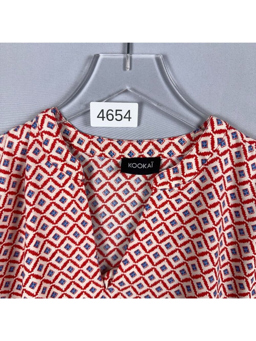 Kookai Wrap dress Womens Size 38 Red White Max Studio Geometric Print Cap Sleeve - Picture 12 of 12